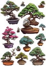 Beautiful bonsai trees sticker set asian aesthetics