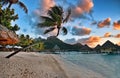 Beautiful Bora Bora sunrise sunset on the beach. Royalty Free Stock Photo