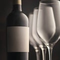 beautiful bottle of wine three glasses close-up fragment square photo. a white empty copy space label. Royalty Free Stock Photo