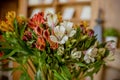 Beautiful bouquet of alstroemeria. Floral shop.Bouquet of multicolored alstroemeria flowers.pink and purple