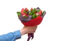 Beautiful bouquet of berries and fruits plum, apple, strawberry