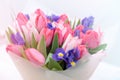 beautiful bouquet of blooming pink, yellow and white tulips. Flowers as a gift for Women's Day Royalty Free Stock Photo