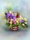 Beautiful bouquet of bright flowers in basket