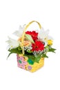 Beautiful bouquet of bright flowers in basket Royalty Free Stock Photo