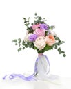 Beautiful bouquet of bright white pink purple roses flowers with Royalty Free Stock Photo