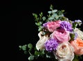 Beautiful bouquet of bright white pink purple roses flowers with Royalty Free Stock Photo