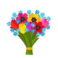 A beautiful bouquet of colorful spring tulips, daffodils. Flat design in the background. Vector illustration . graphic Royalty Free Stock Photo