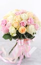 Beautiful bouquet of different rose on white