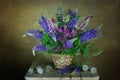 A beautiful bouquet of flowers in a basket Royalty Free Stock Photo