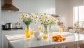 beautiful bouquet of flowers blooming on the blossom against background the kitchen decoration