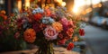 A bouquet of flowers displayed in a vase on a table Royalty Free Stock Photo