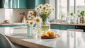 beautiful bouquet of flowers stands on the decor against background the kitchen decoration