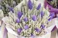 Beautiful bouquet of lavender for holiday. Florist work