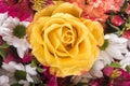 Beautiful bouquet of many colorful flowers with yellow rose on top Royalty Free Stock Photo