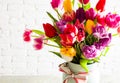 Bouquet of multicolor tulip flowers close up isolated Royalty Free Stock Photo