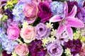 Beautiful bouquet multicolored artificial flowers