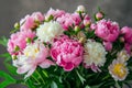 Beautiful bouquet of peonies. Floral composition. Beautiful fresh cut bouquet. Generative AI