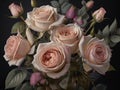 beautiful bouquet of pink roses on a black background close up