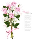 Beautiful bouquet of pink and white roses. Royalty Free Stock Photo