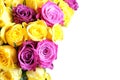 Beautiful bouquet of pink and yellow roses isolated on white background top view Royalty Free Stock Photo