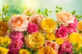 Beautiful bouquet of roses. Colorful flowers festive background.Floral concept