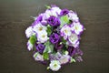 Beautiful bouquet of white and purple flowers. Delicate eustoma