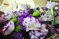 Beautiful bouquet of white and purple flowers. Delicate eustoma