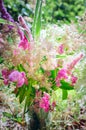 A beautiful bouquet of wild flowers in the rays of the setting sun. Summer, nature, beauty. Vertical photography Royalty Free Stock Photo