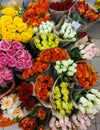 Beautiful bouquets of colorful roses in Amsterdam.