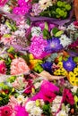 Beautiful bouquets of various flowers are presented in a flower shop. Different varieties fresh spring flowers Royalty Free Stock Photo