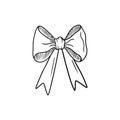 Beautiful bow made from decorative ribbon, tape in black isolated on white background. Hand drawn vector sketch illustration in Royalty Free Stock Photo