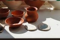 Beautiful bowls and vase in sunlight for drying, Altai,Russia