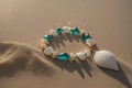Beautiful bracelet on the beach with seashells and stones. generative ai