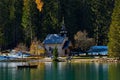 The beautiful Braies lake in late autumn with a little snow, Pearl of the Dolomite lakes is an UNESCO heritage and is located in