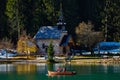 The beautiful Braies lake in late autumn with a little snow, Pearl of the Dolomite lakes is an UNESCO heritage and is located in