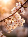 A beautiful branch of delicate, subtle pink Cherry Blossom at sunset.