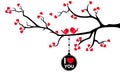 Beautiful Branch with Hanging Love Tag and Love Birds Royalty Free Stock Photo