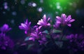 beautiful branch of lilac flowers on a dark green blurred background. long natural banner. concept for spring greetings