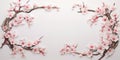 beautiful branches of cherry blossoms,arranged in the shape of a frame,on a light pink background, spring banner,design concept of Royalty Free Stock Photo