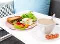 beautiful breakfast Grilled sandwich, fried eggs and coffee. Royalty Free Stock Photo