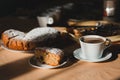 Beautiful breakfast with tea or coffee and sweet cake Royalty Free Stock Photo