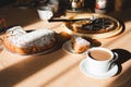 Beautiful breakfast with tea or coffee and sweet cake Royalty Free Stock Photo