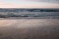 Beautiful breaking waves on sandy beach on atlantic ocean, basque country, france Royalty Free Stock Photo