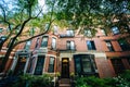 Beautiful brick rowhouses in Back Bay, Boston, Massachusetts. Royalty Free Stock Photo