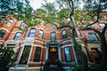 Beautiful brick rowhouses in Back Bay, Boston, Massachusetts. Royalty Free Stock Photo