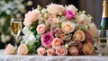 Beautiful bridal bouquet, romance of champagne luxury elegant decoration design