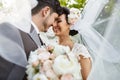 Beautiful bridal couple at sunset on the streets of Venice Royalty Free Stock Photo