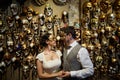 Beautiful bridal couple at sunset on the streets of Venice Royalty Free Stock Photo