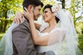 Beautiful bridal couple at sunset on the streets of Venice Royalty Free Stock Photo