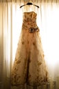 Beautiful Bridal Gown on a window balcony Royalty Free Stock Photo